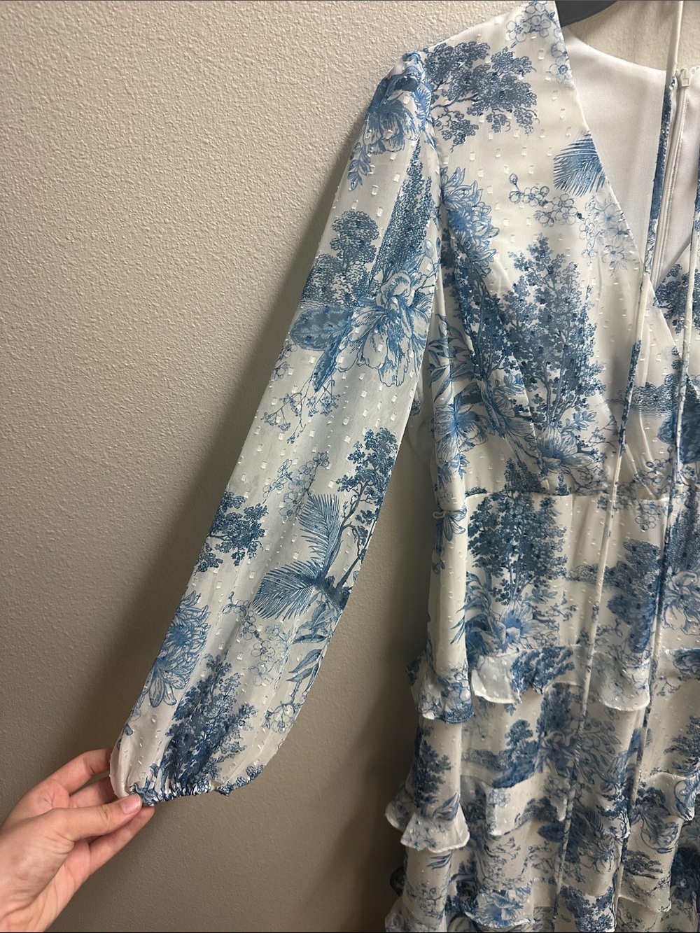 Maison Tara Blue and White Floral Tiered Midi Dress - Picture 3 of 6